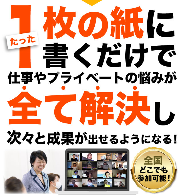 たった１枚の紙に書くだけで！仕事やプライベートの悩みが全て解決し、次々と成果が出せるようになる！